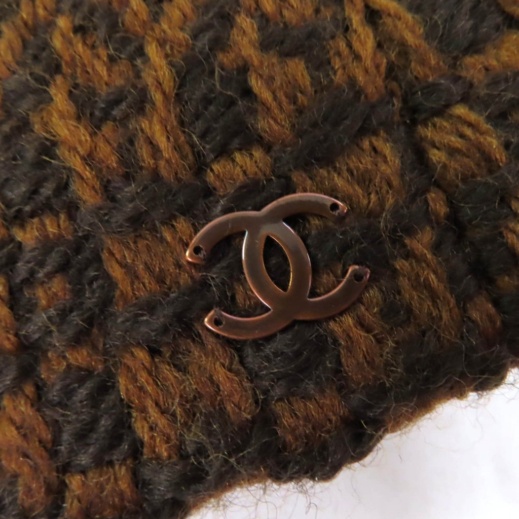 CHANEL 00A Wool Tweed Coco Mark Logo Lining Jacket & Skirt Setup Brown Size 38