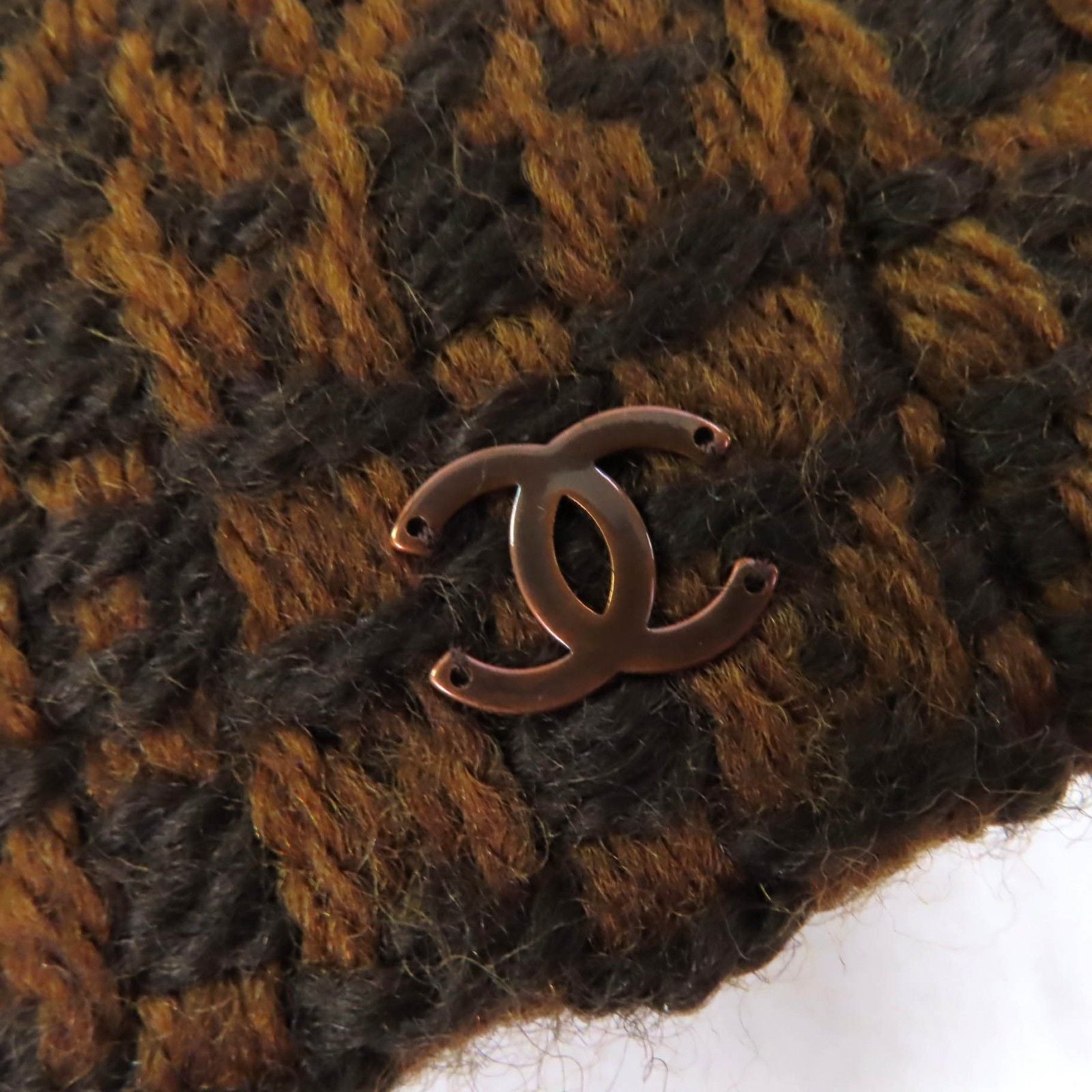 CHANEL 00A Wool Tweed Coco Mark Logo Lining Jacket & Skirt Setup Brown Size 38