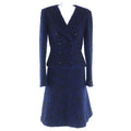 CHANEL 02A Vintage Coco Mark Owl Button Mohair Jacket & Skirt Setup Black Blue Size 40