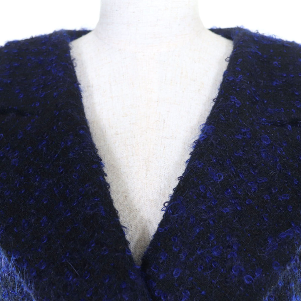 CHANEL 02A Vintage Coco Mark Owl Button Mohair Jacket & Skirt Setup Black Blue Size 40