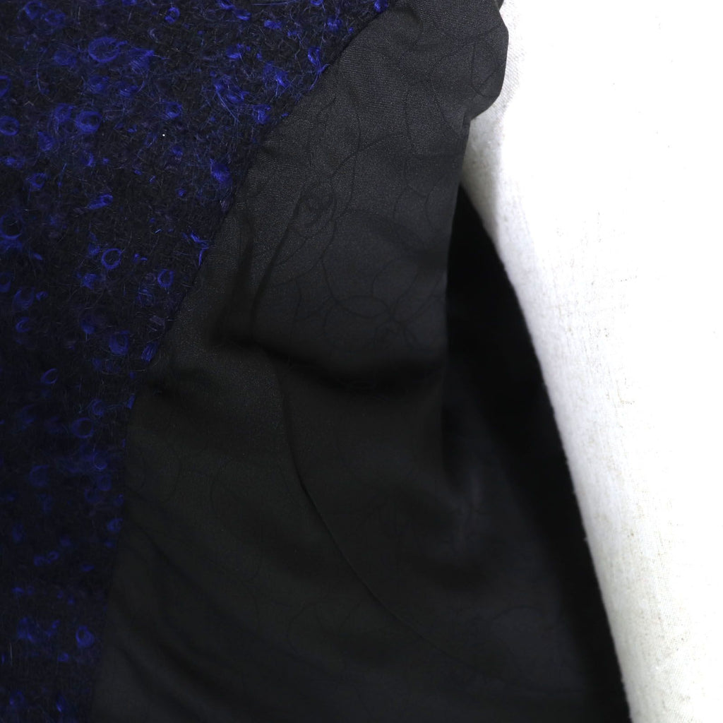 CHANEL 02A Vintage Coco Mark Owl Button Mohair Jacket & Skirt Setup Black Blue Size 40