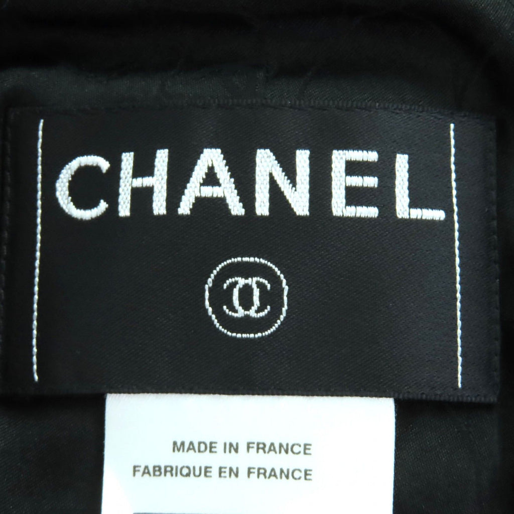 CHANEL 02A Vintage Coco Mark Owl Button Mohair Jacket & Skirt Setup Black Blue Size 40