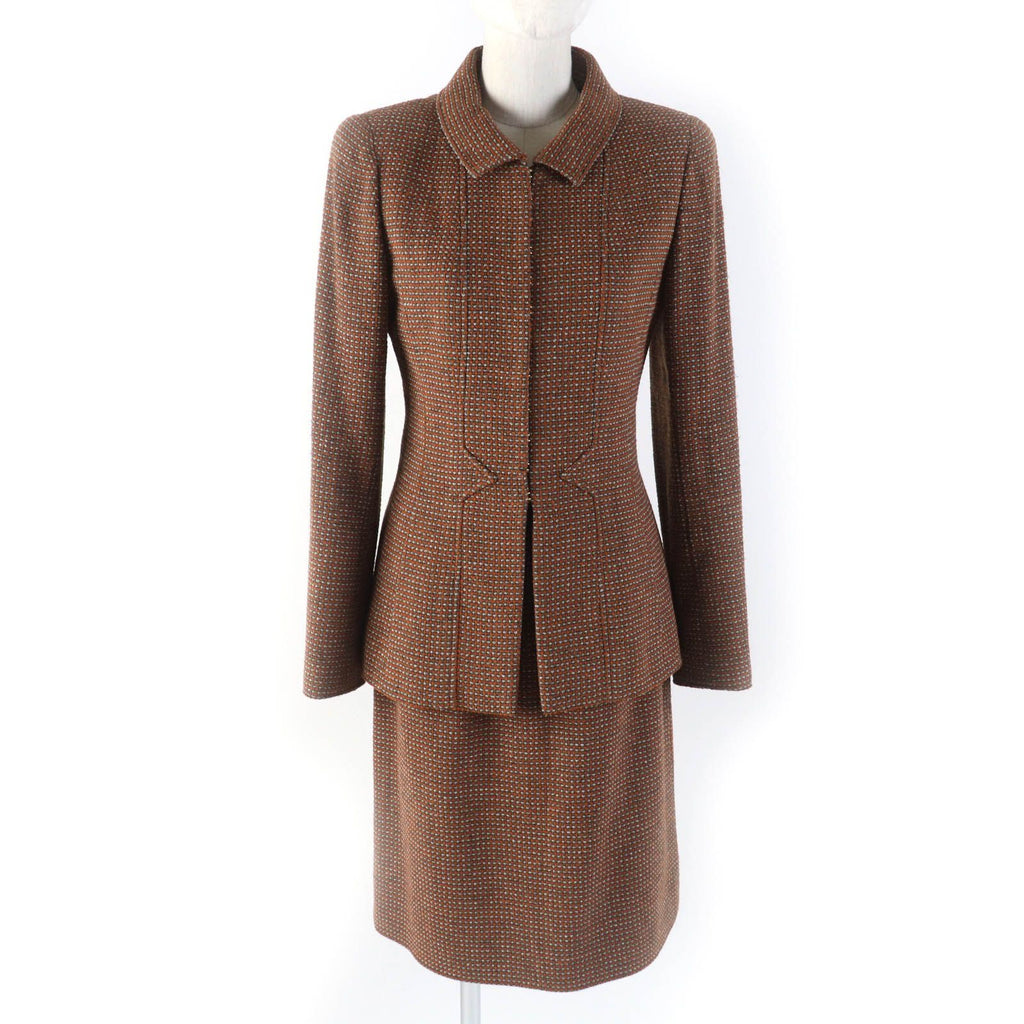 CHANEL 96A Vintage Coco Button Jacket & Skirt Setup Brown Size 38