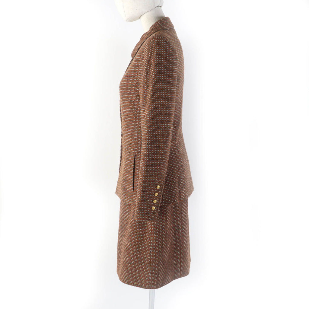 CHANEL 96A Vintage Coco Button Jacket & Skirt Setup Brown Size 38