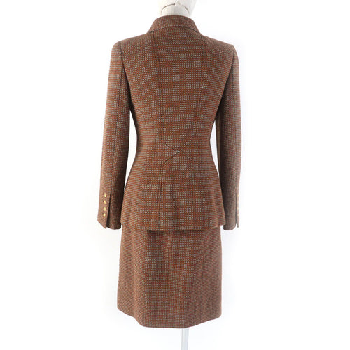 CHANEL 96A Vintage Coco Button Jacket & Skirt Setup Brown Size 38