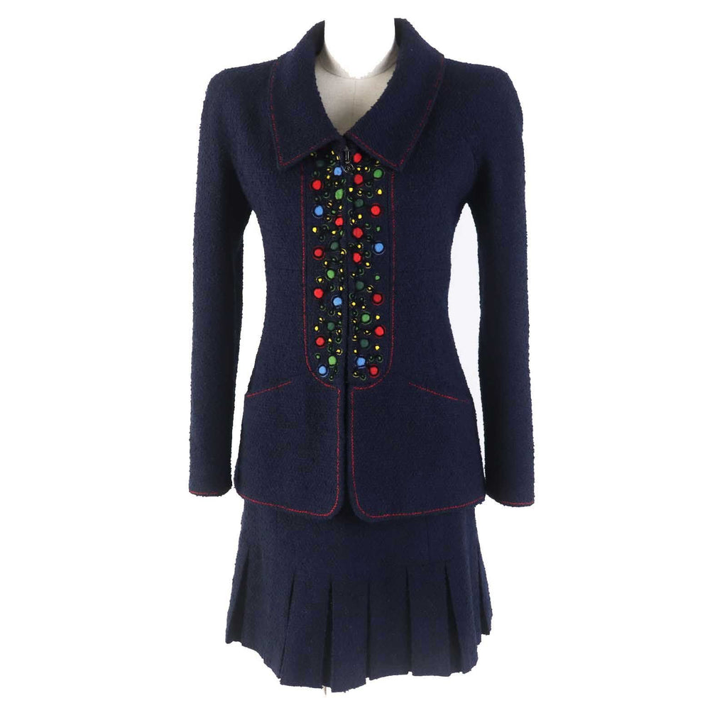 CHANEL 97A Vintage Wool Tweed Setup Navy Size 36