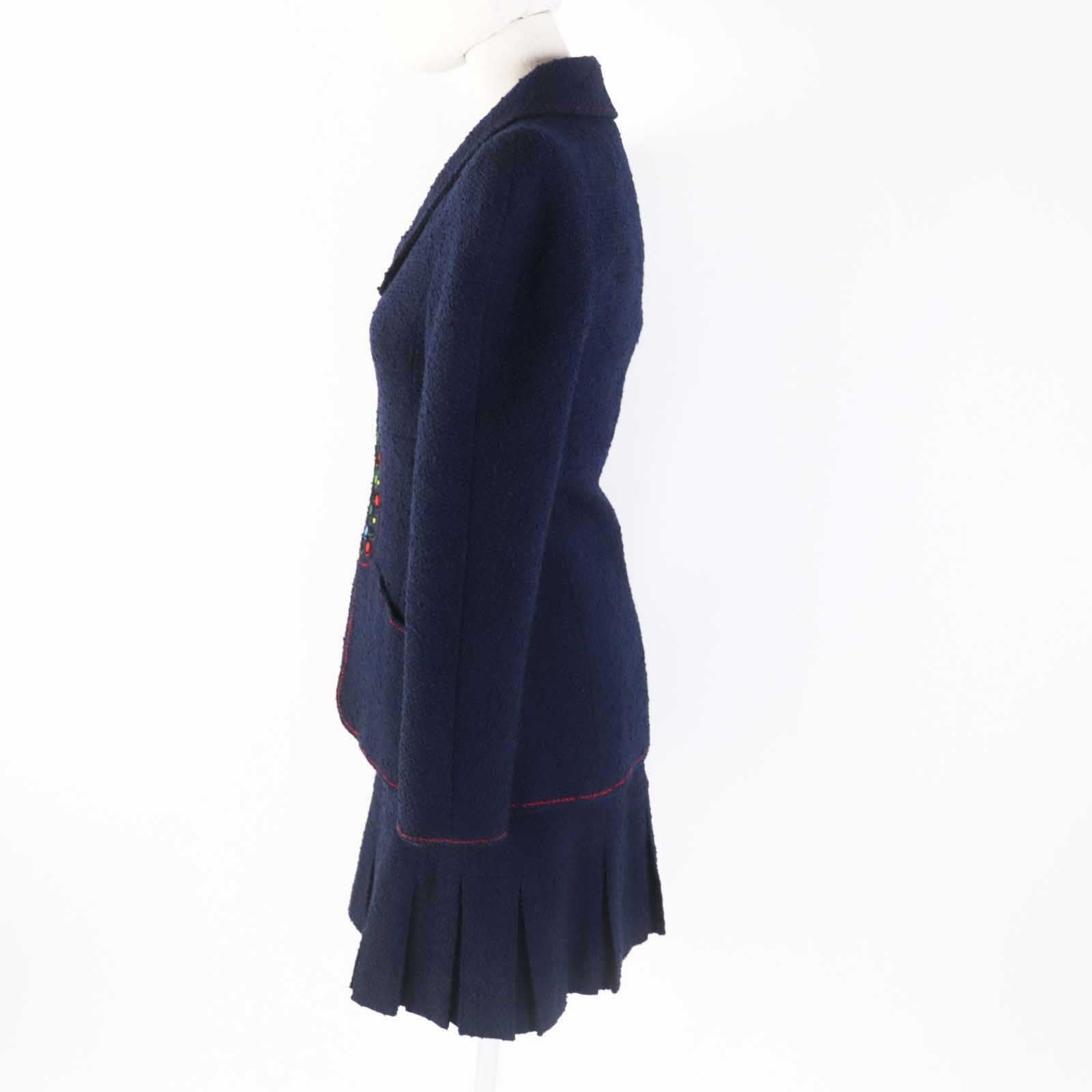 CHANEL 97A Vintage Wool Tweed Setup Navy Size 36