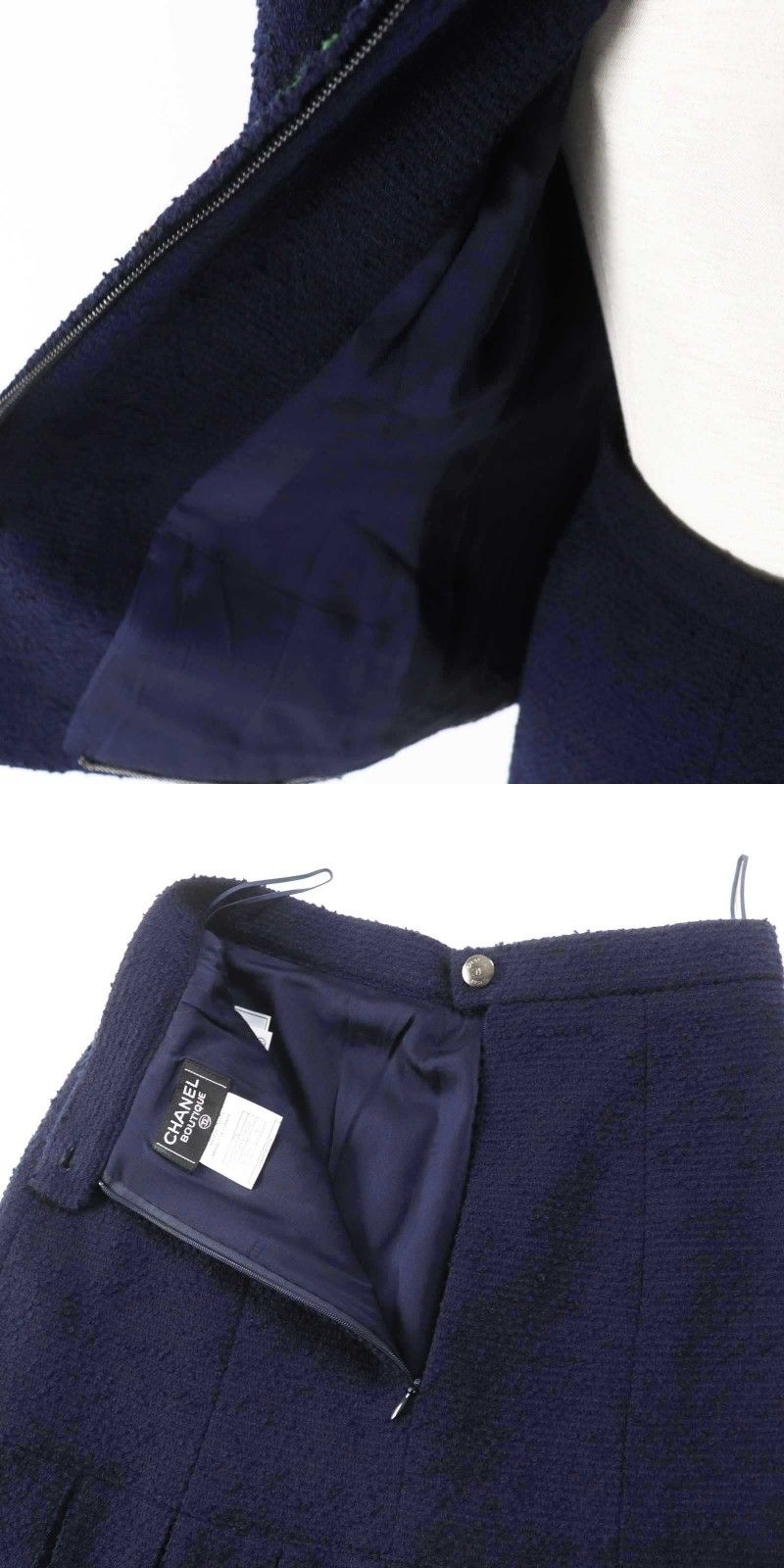 CHANEL 97A Vintage Wool Tweed Setup Navy Size 36