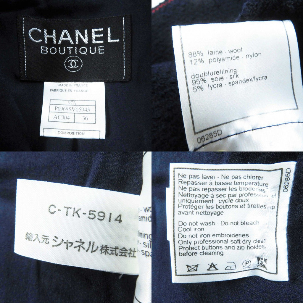 CHANEL 97A Vintage Wool Tweed Setup Navy Size 36