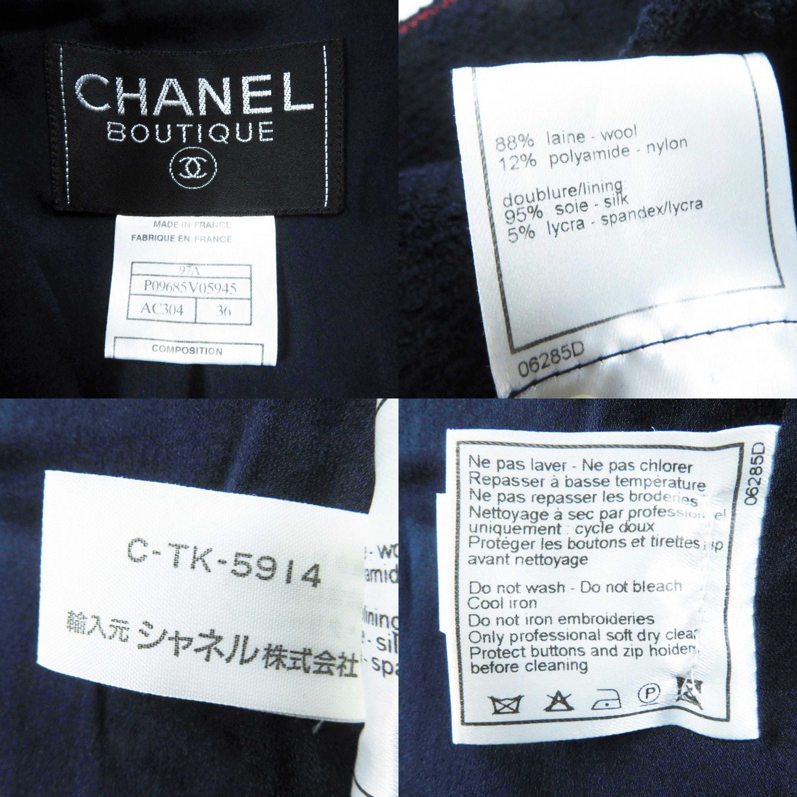 CHANEL 97A Vintage Wool Tweed Setup Navy Size 36