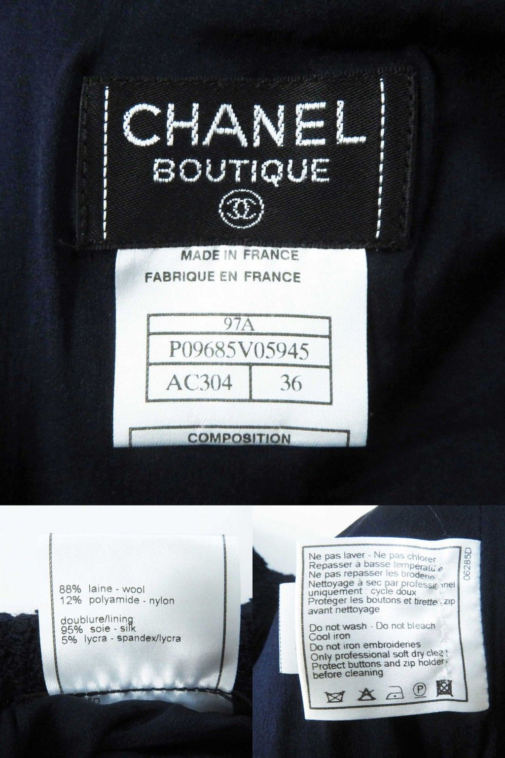 CHANEL 97A Vintage Wool Tweed Setup Navy Size 36