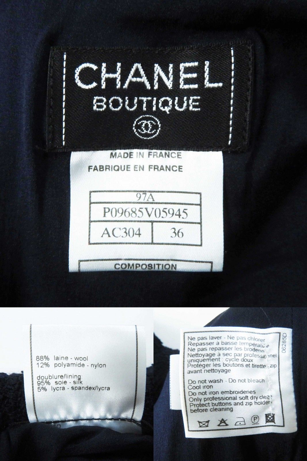 CHANEL 97A Vintage Wool Tweed Setup Navy Size 36