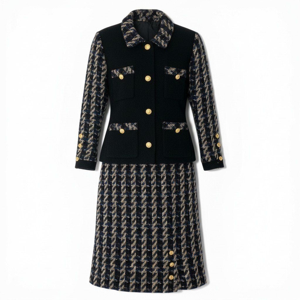 CHANEL Vintage 90s Tweed Setup Suit Coco Mark