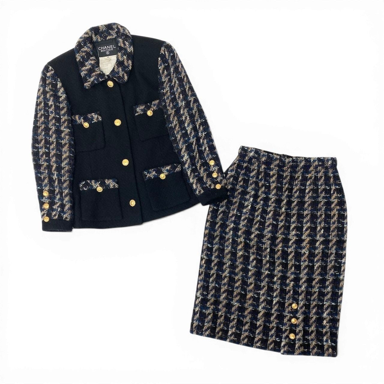 CHANEL Vintage 90s Tweed Setup Suit Coco Mark