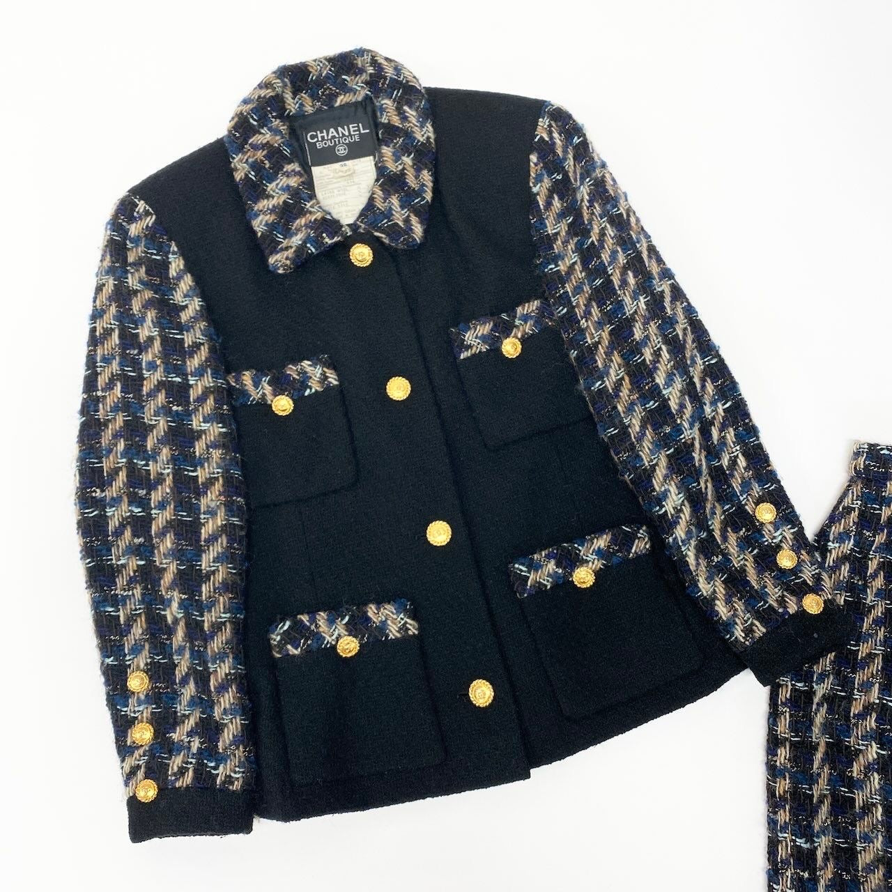 CHANEL Vintage 90s Tweed Setup Suit Coco Mark