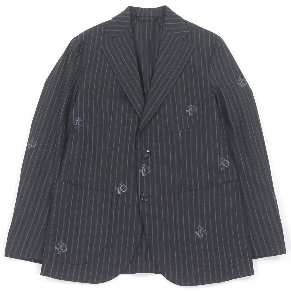 Louis Vuitton 2023 LV Logo Monogram Stripe Single Napolitana Tailored Jacket Charcoal Grey 46