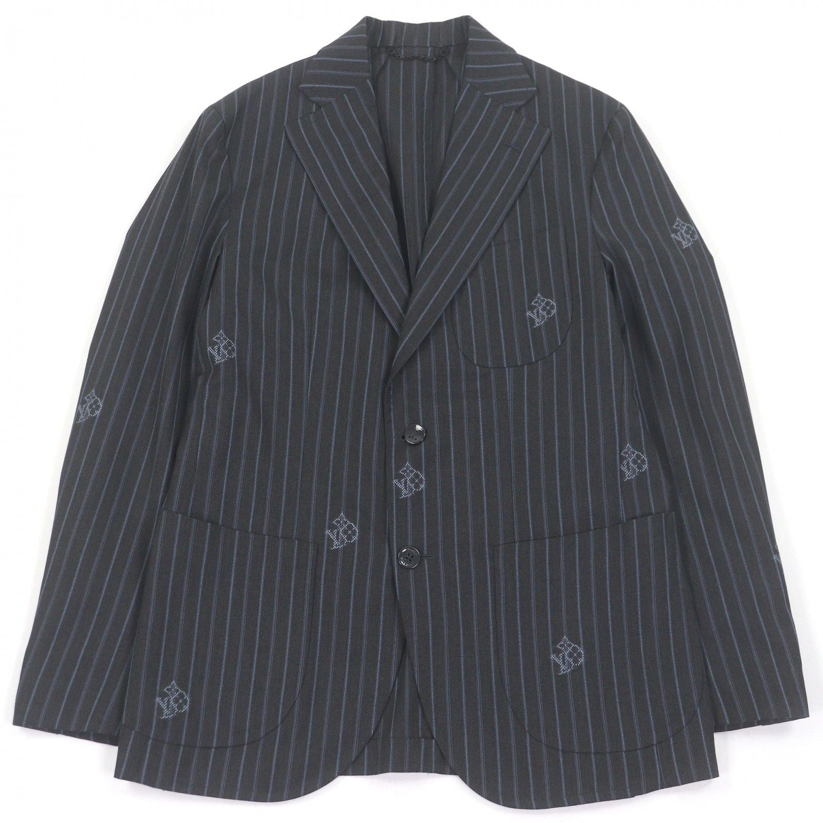Louis Vuitton 2023 LV Logo Monogram Stripe Single Napolitana Tailored Jacket Charcoal Grey 46