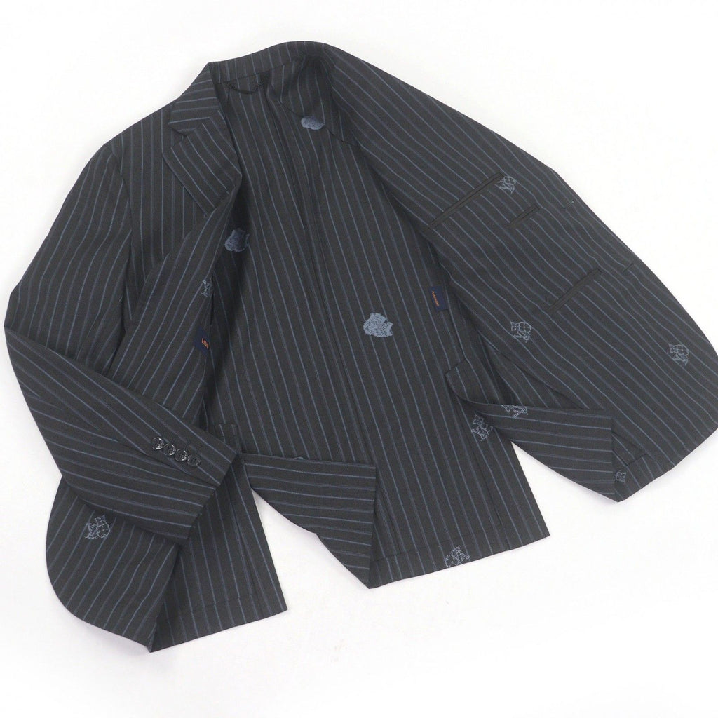 Louis Vuitton 2023 LV Logo Monogram Stripe Single Napolitana Tailored Jacket Charcoal Grey 46