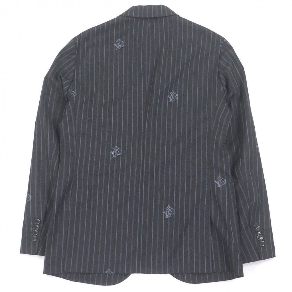 Louis Vuitton 2023 LV Logo Monogram Stripe Single Napolitana Tailored Jacket Charcoal Grey 46