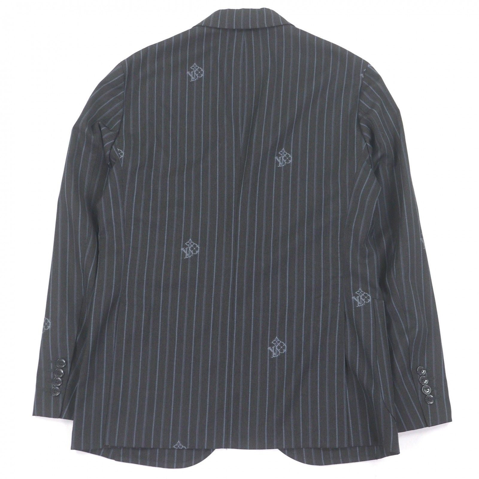 Louis Vuitton 2023 LV Logo Monogram Stripe Single Napolitana Tailored Jacket Charcoal Grey 46