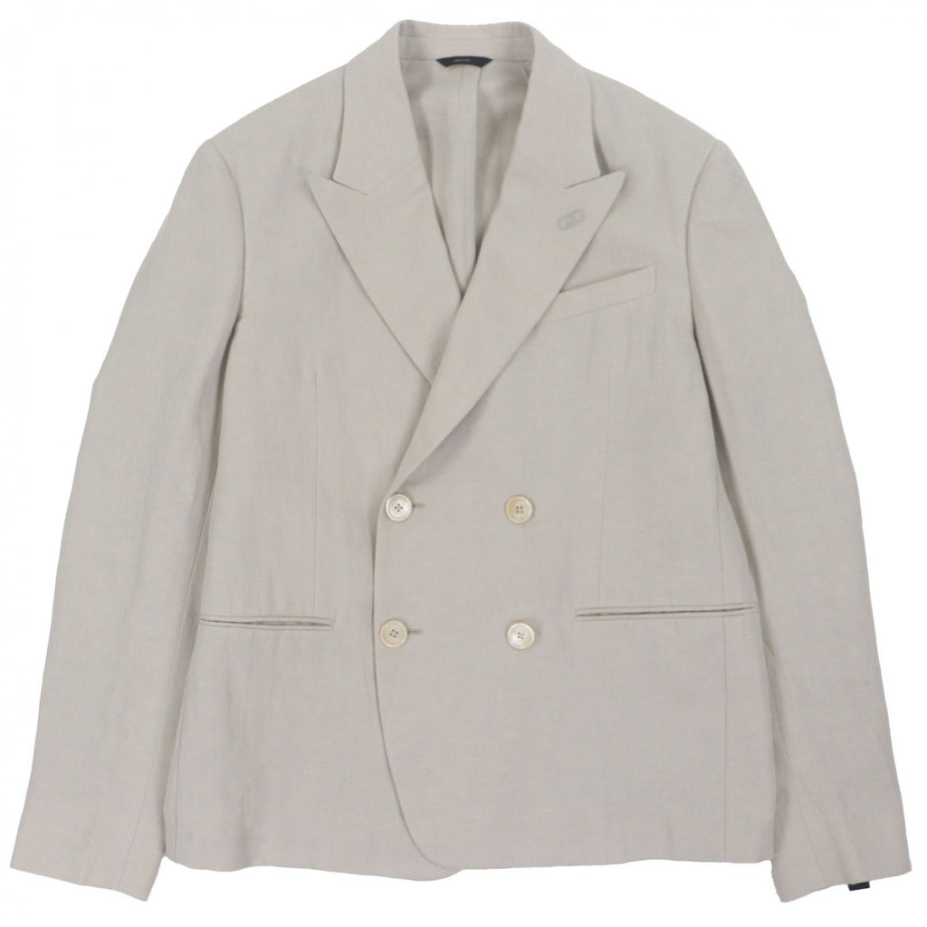 Fendi FJ0748 2023 Linen Logo Button Double-Breasted Blazer Tailored Jacket Beige 46