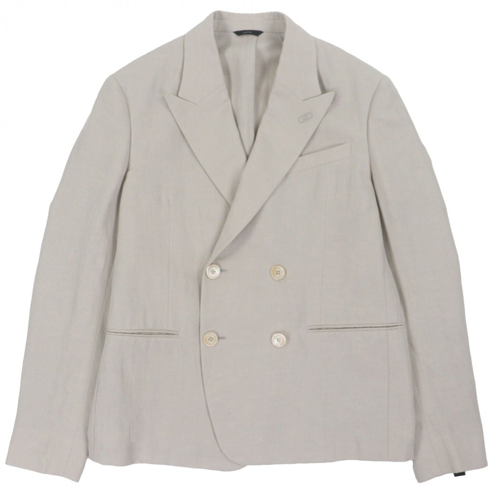 Fendi FJ0748 2023 Linen Logo Button Double-Breasted Blazer Tailored Jacket Beige 46
