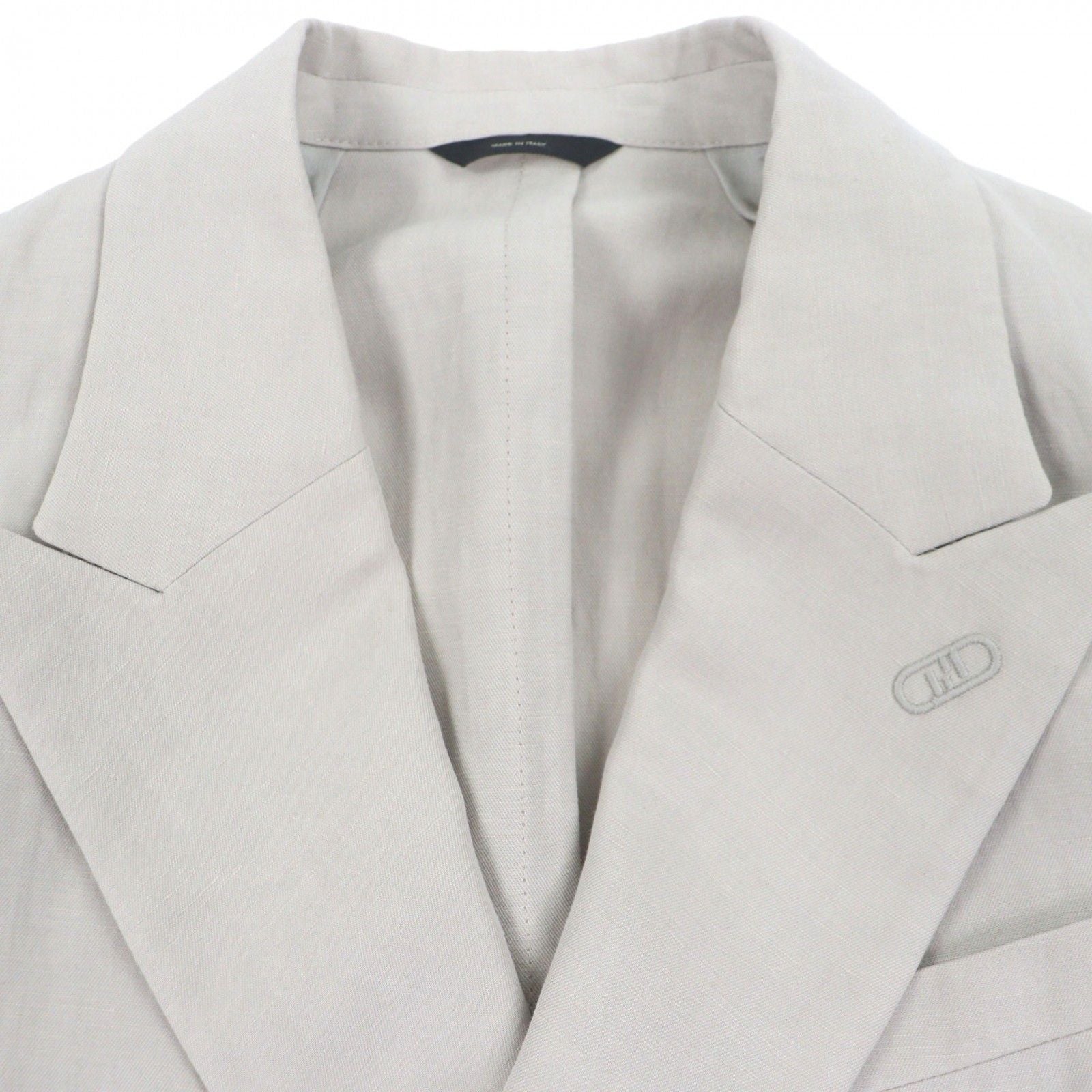 Fendi FJ0748 2023 Linen Logo Button Double-Breasted Blazer Tailored Jacket Beige 46