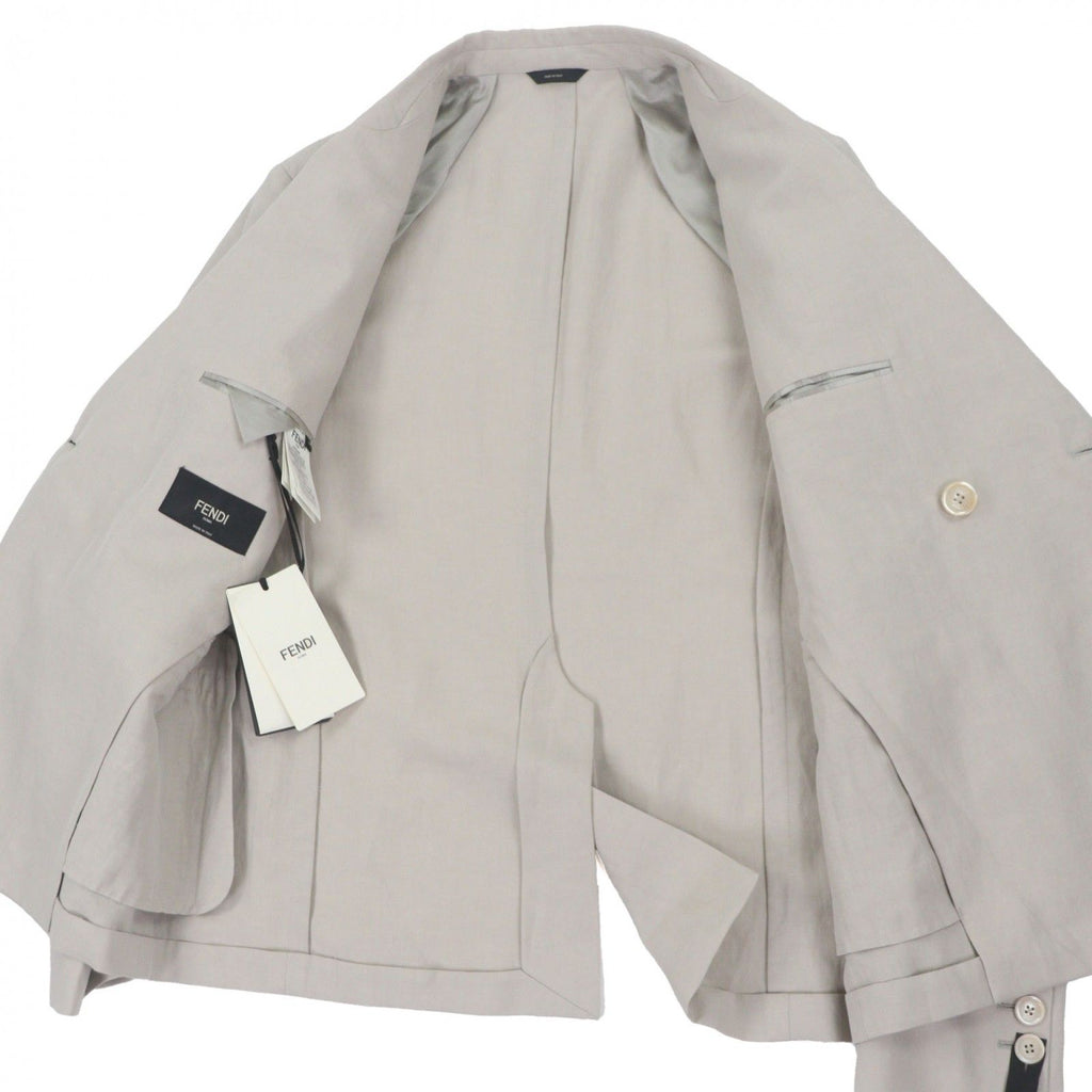 Fendi FJ0748 2023 Linen Logo Button Double-Breasted Blazer Tailored Jacket Beige 46