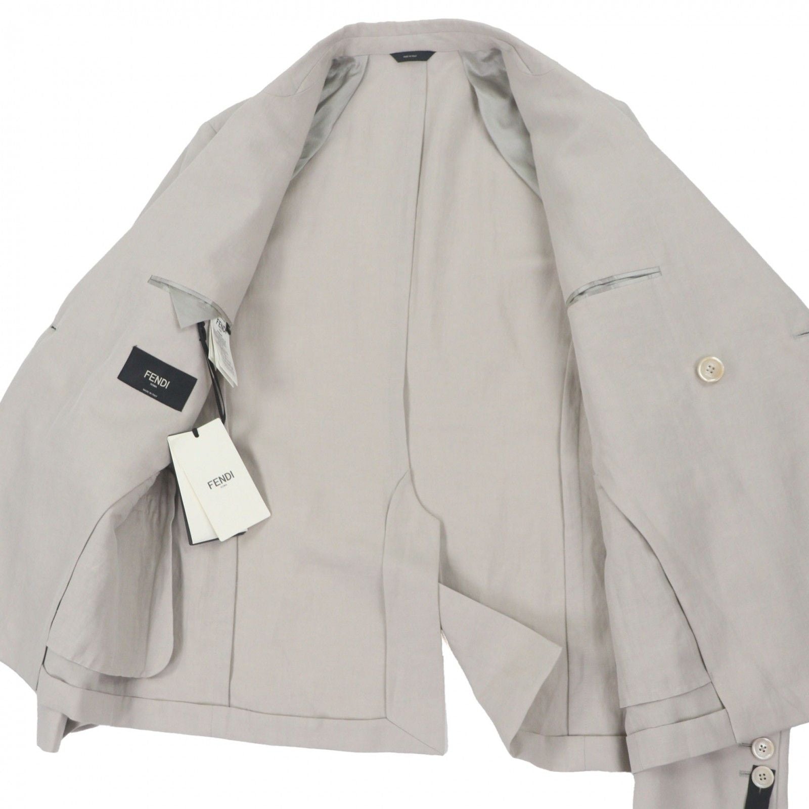 Fendi FJ0748 2023 Linen Logo Button Double-Breasted Blazer Tailored Jacket Beige 46