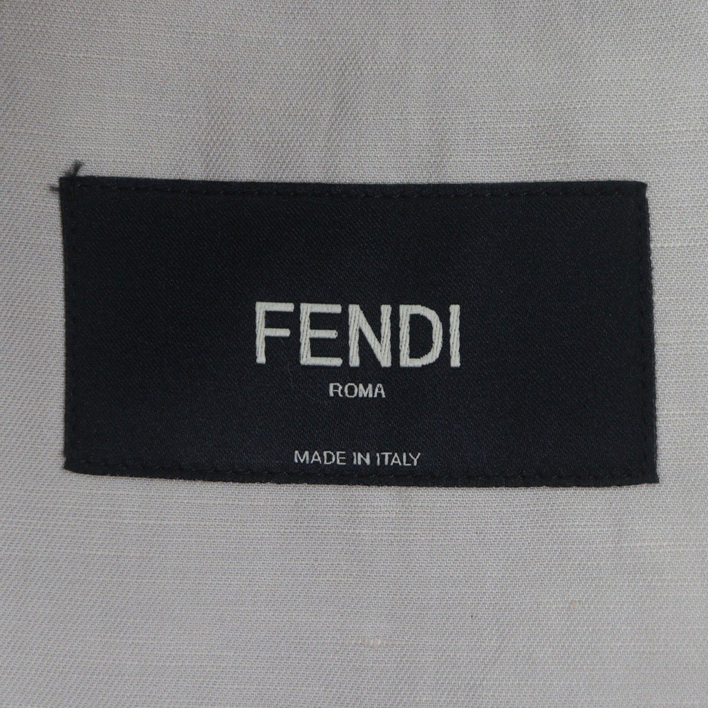 Fendi FJ0748 2023 Linen Logo Button Double-Breasted Blazer Tailored Jacket Beige 46