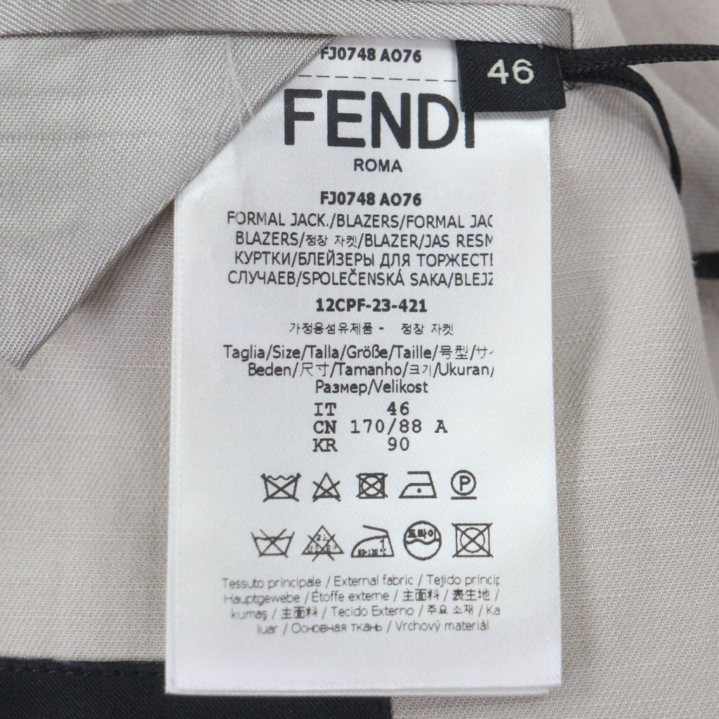 Fendi FJ0748 2023 Linen Logo Button Double-Breasted Blazer Tailored Jacket Beige 46