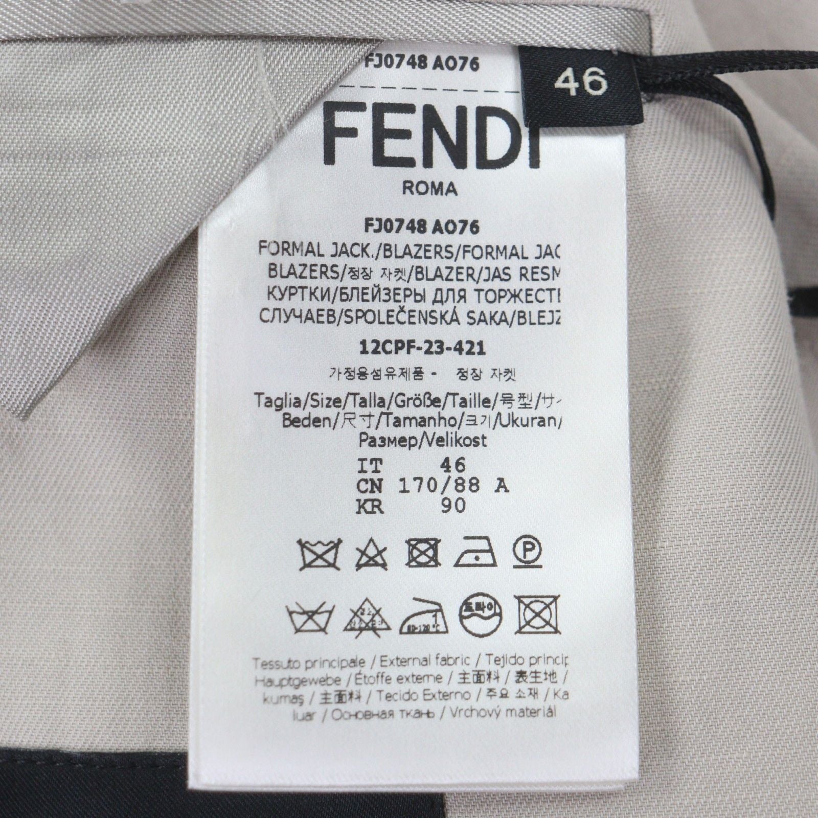 Fendi FJ0748 2023 Linen Logo Button Double-Breasted Blazer Tailored Jacket Beige 46