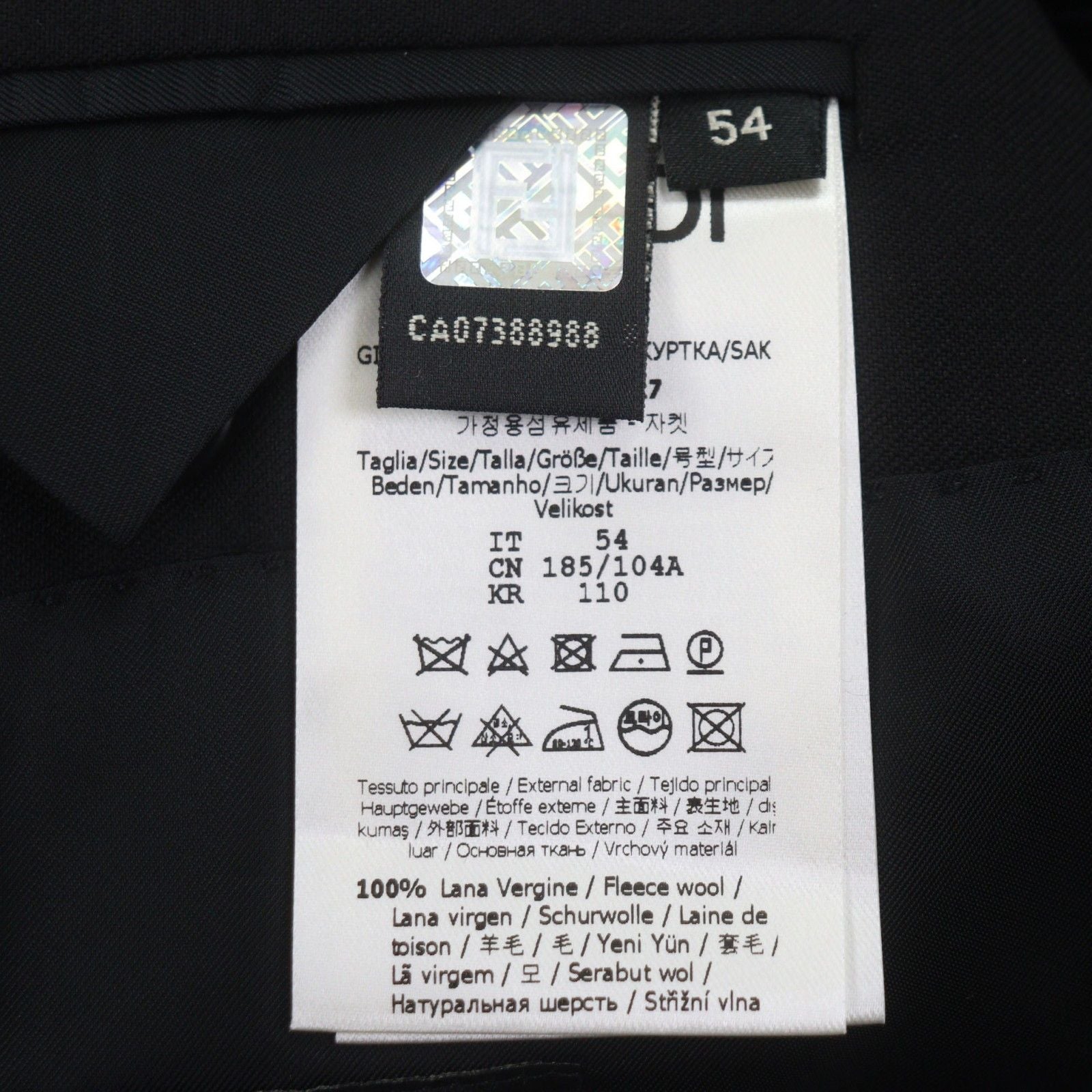 Fendi FJ0576 2020 Wool FF Logo Button Single Tailored Jacket Black 54