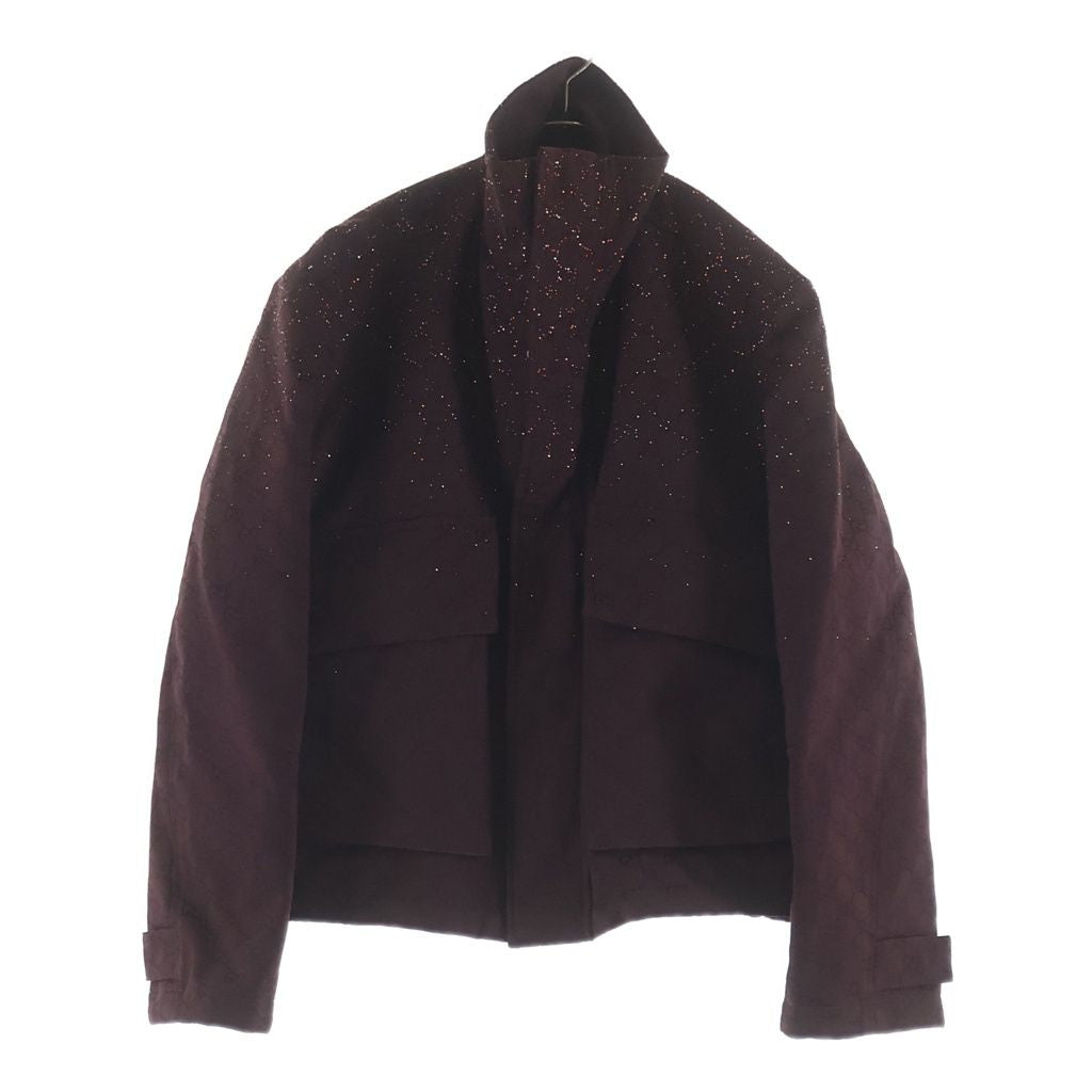 GUCCI GG Fabric Canvas Rhinestone Padded Zip-Up Jacket Burgundy Size 44