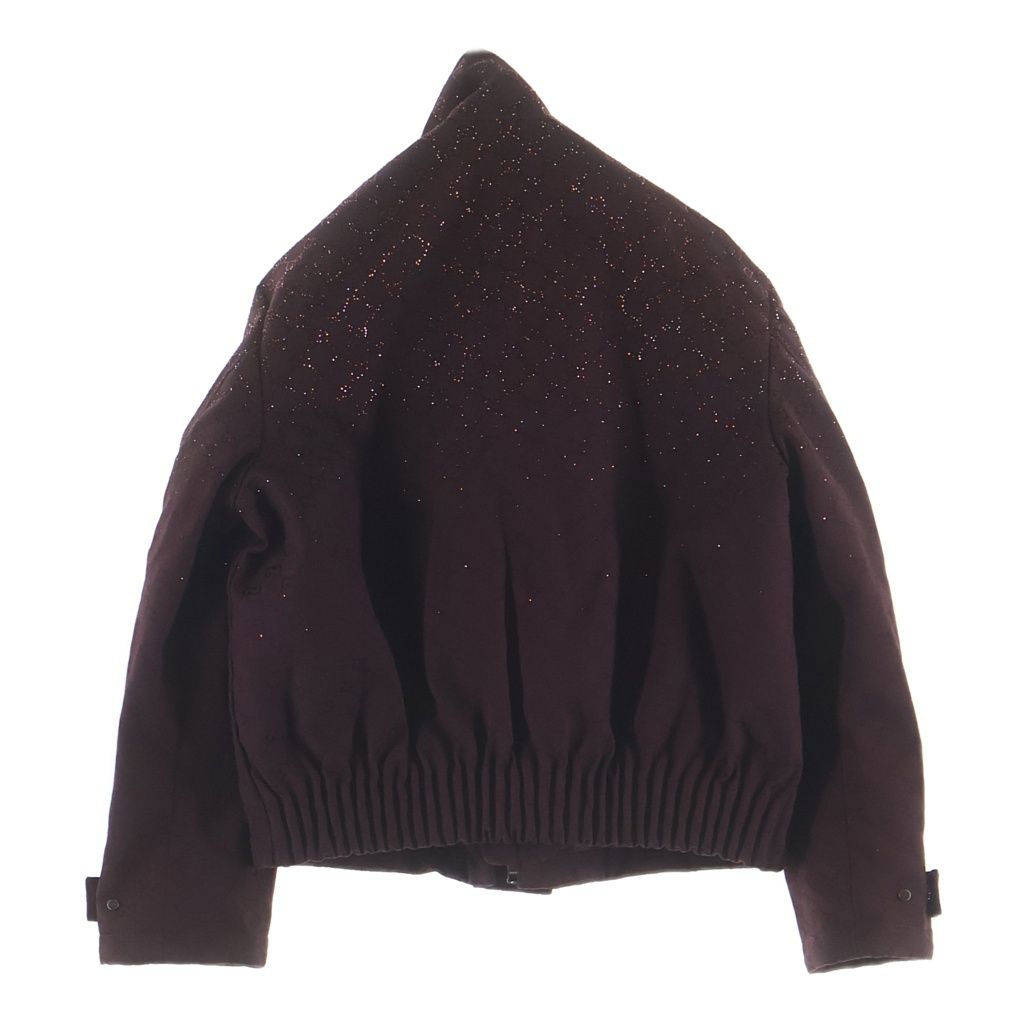 GUCCI GG Fabric Canvas Rhinestone Padded Zip-Up Jacket Burgundy Size 44