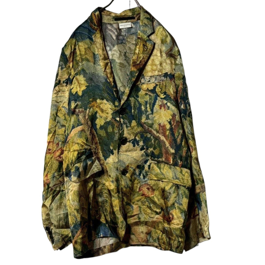 Dries Van Noten Botanical Print Rayon Pixel Tailored Jacket 44