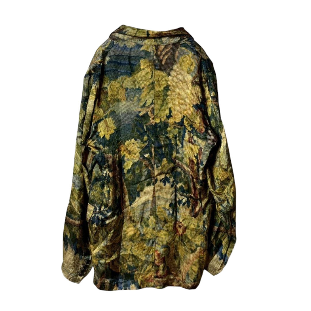 Dries Van Noten Botanical Print Rayon Pixel Tailored Jacket 44