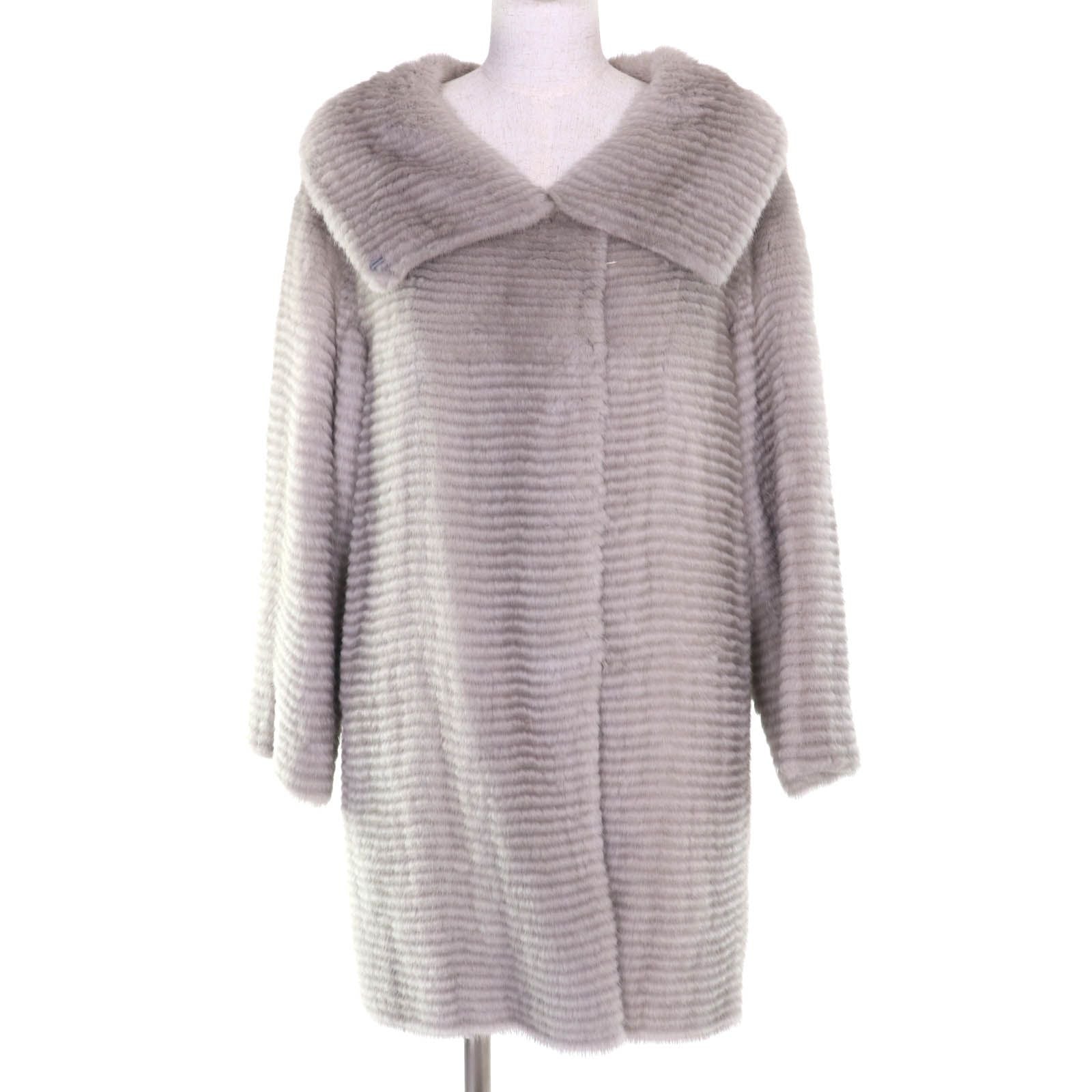GUCCI Mink Fur Semi-Long Coat Grey Size 38