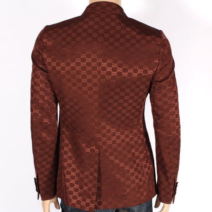 GUCCI GG Cotton Canvas Double Breasted Covered Button Jacket Brown Size 46