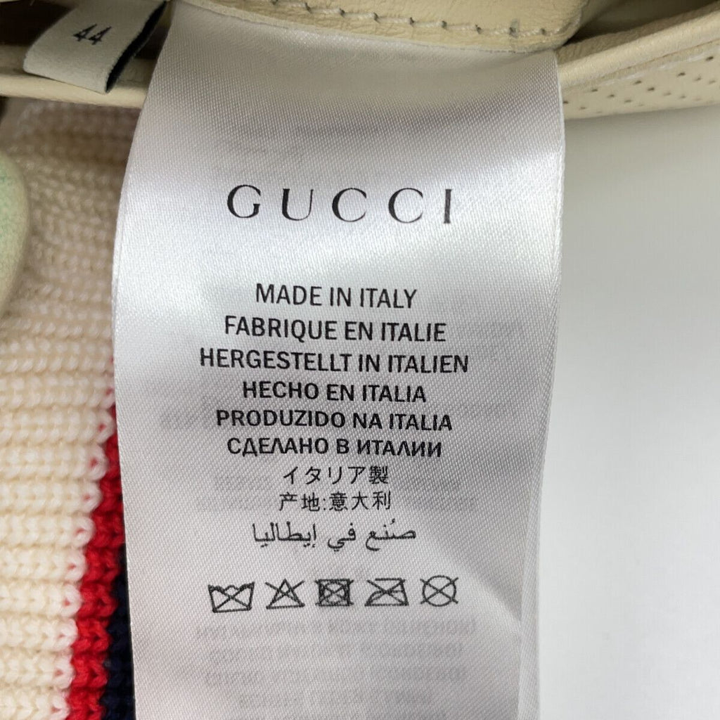 Gucci 497399 Beige Lambskin Back Logo Perforated Leather Bomber Jacket 44
