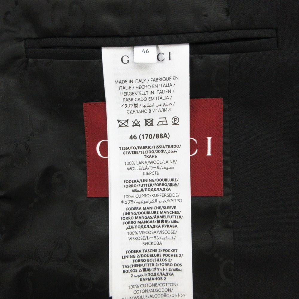 GUCCI GG Lining Single Breasted 2-Button Functional Buttonhole No-Tuck Suit Black Size 46