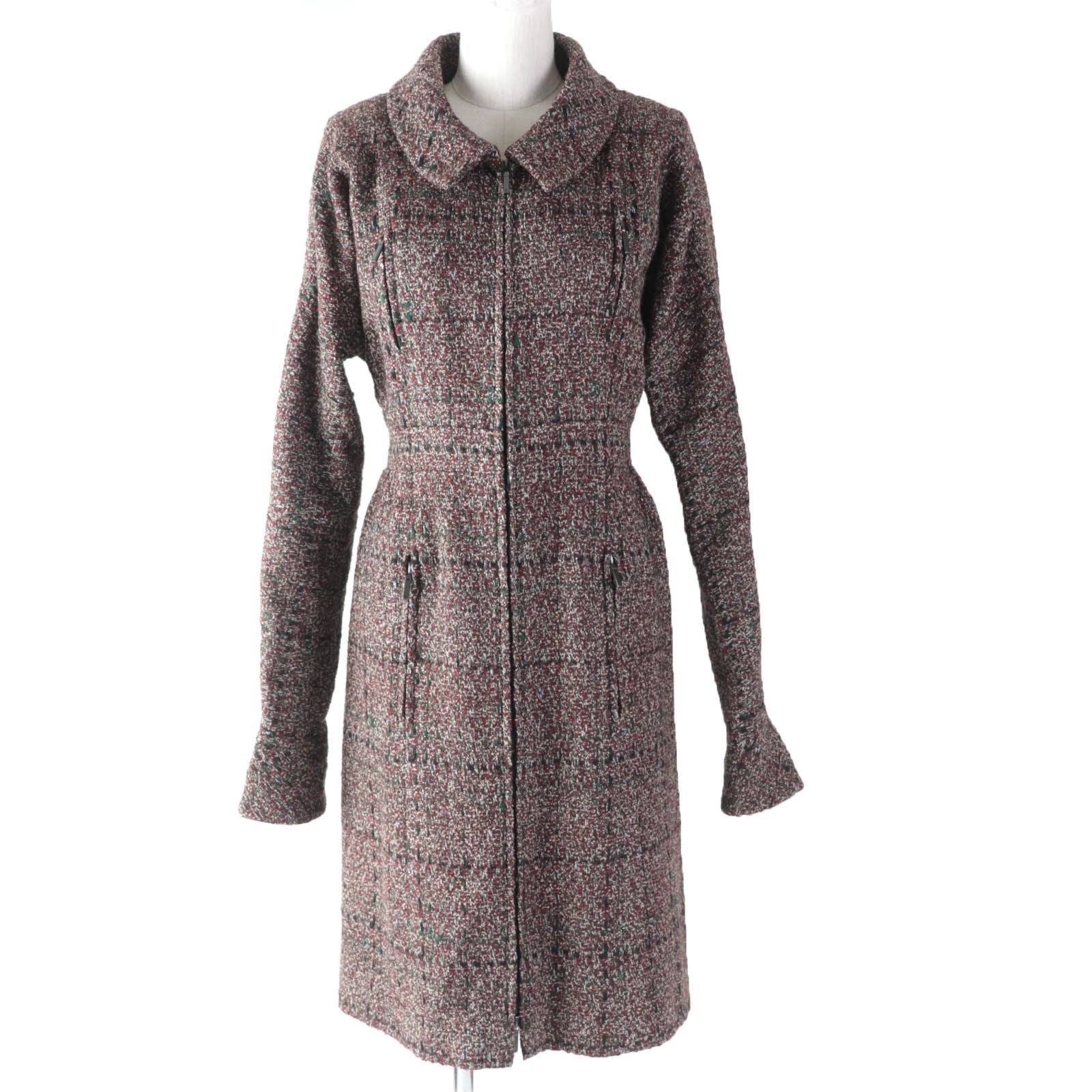 CHANEL P49823 Silk Lining Tweed Zip Up A-Line Coat Multicolor