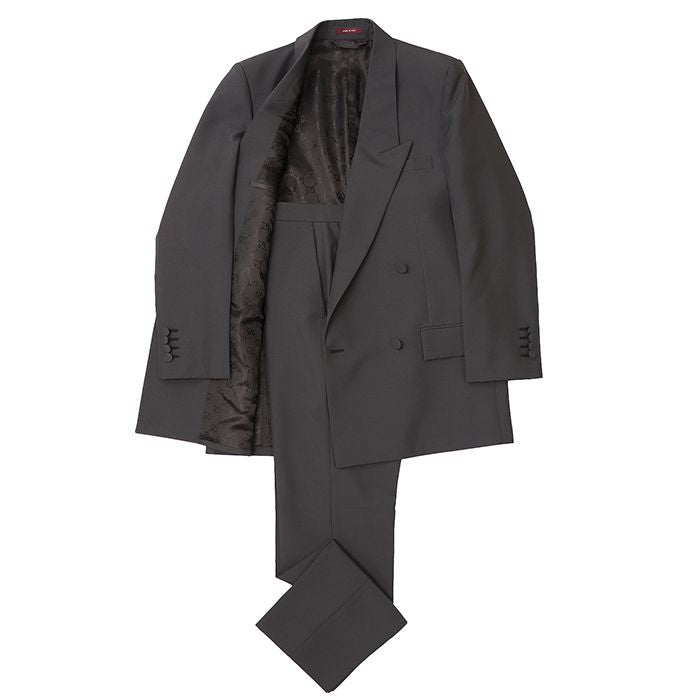 GUCCI Logo Embroidery Gabardine Single Button Peak Lapel Suit Size 46