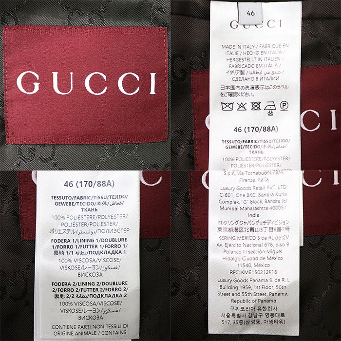 GUCCI Logo Embroidery Gabardine Single Button Peak Lapel Suit Size 46
