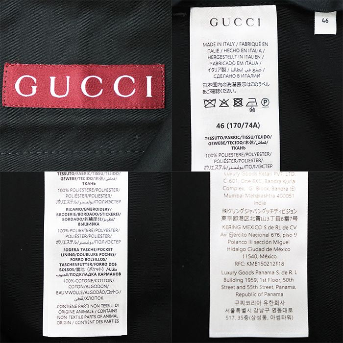 GUCCI Logo Embroidery Gabardine Single Button Peak Lapel Suit Size 46