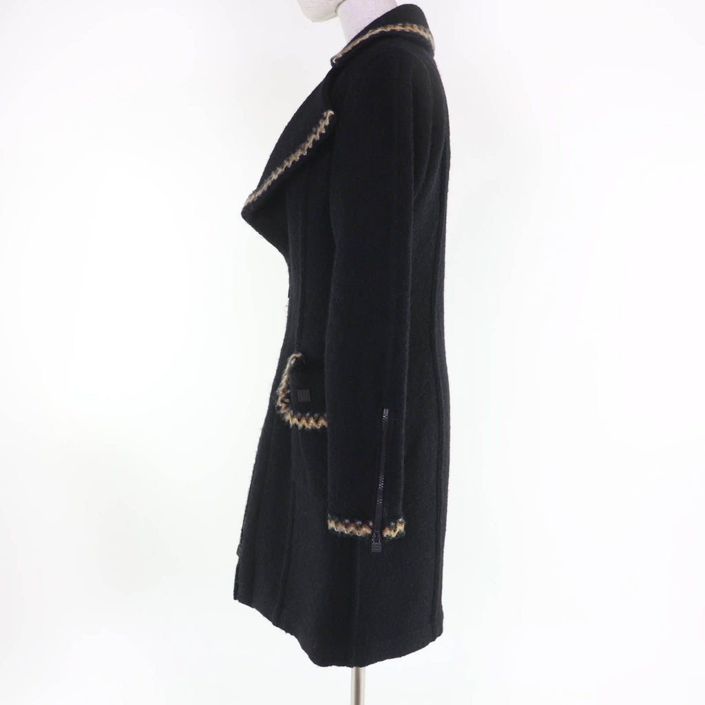 Chanel 06A P29214V14904 Vintage Sports Line Wool Alpaca Blend Coco Mark Zip Up Long Coat Black 36