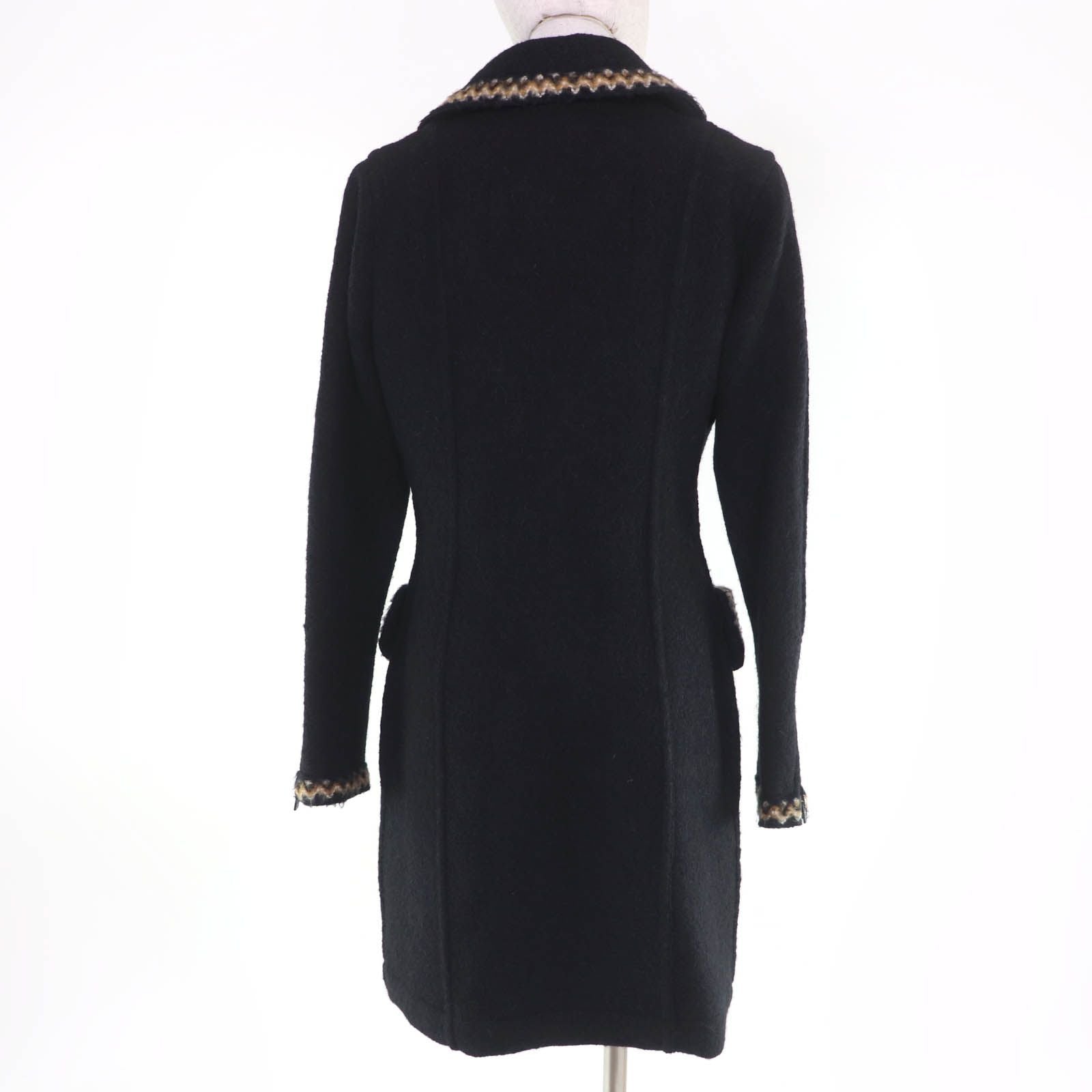 Chanel 06A P29214V14904 Vintage Sports Line Wool Alpaca Blend Coco Mark Zip Up Long Coat Black 36