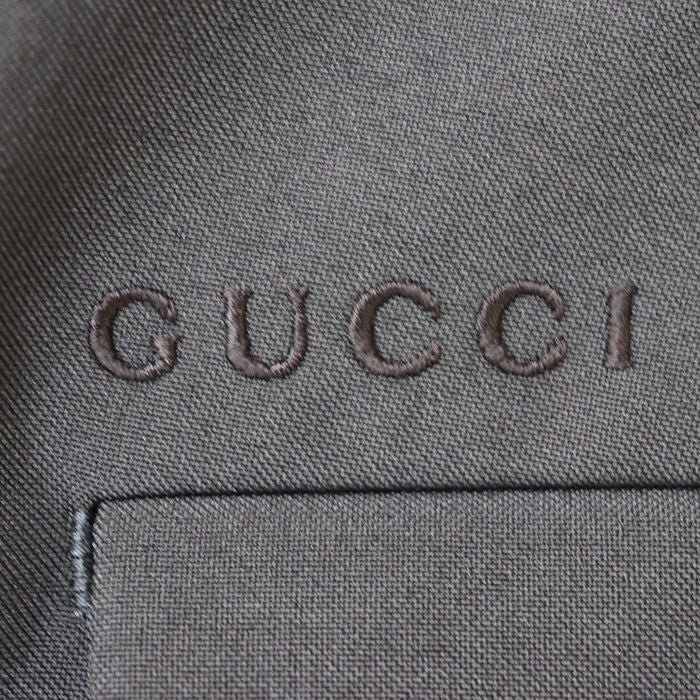 GUCCI Logo Embroidery Gabardine Single Button Peak Lapel Suit Size 46