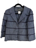 Chanel Denim-Look Fringe Coco Button Jacket 42