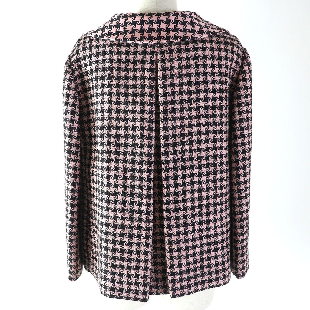 GUCCI GG Button Houndstooth Wool Silk Lined 3/4 Sleeve Jacket Size 40